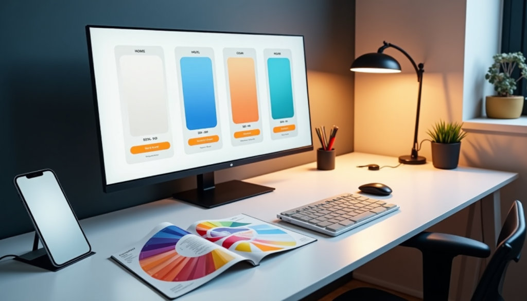 Mobile app color palette showing CTA button colors, high contrast, and consistent UI color use